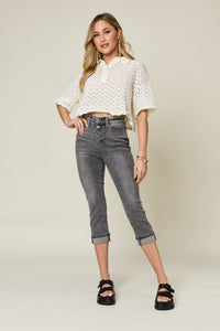 Judy Blue Full Size Button Fly High Waist Cuffed Capris ONLINE EXCLUSIVE