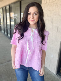 Pink Bow Blouse Top