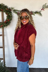 Wine Linden Sherpa Vest Jacket | PRE ORDER Arrives End Of Nov