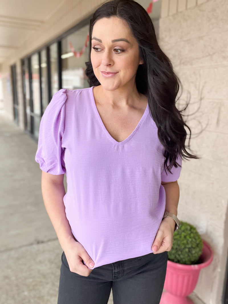 Lavender Puff Sleeve Blouse Top