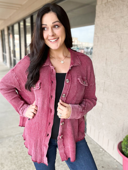 Cabernet Acid Wash Waffle Shacket