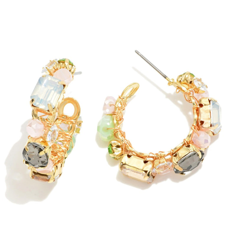 Rhinestone & Beaded Statement Drop Hoop Earring