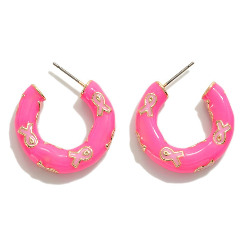 Pink Ribbon Hoop Earrings