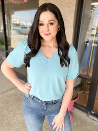 Dusty Teal Puff Sleeve Blouse Top