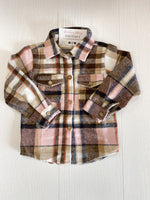 Kids Pink & Brown Plaid Shacket