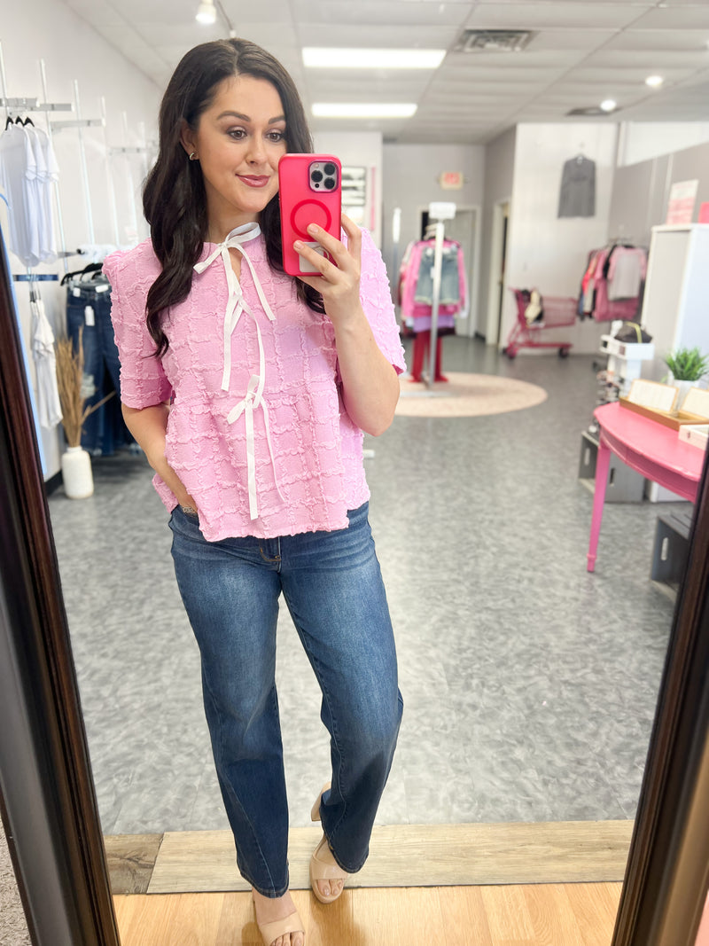 Pink Bow Blouse Top