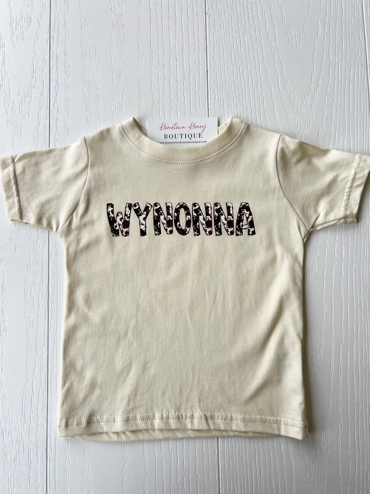 Cow Print Personalized Name Kids Graphic Tee