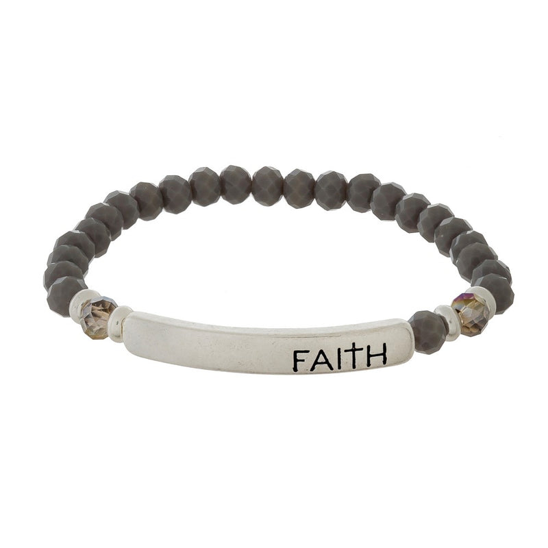 Beaded Faith Bracelet In Grey Jasper