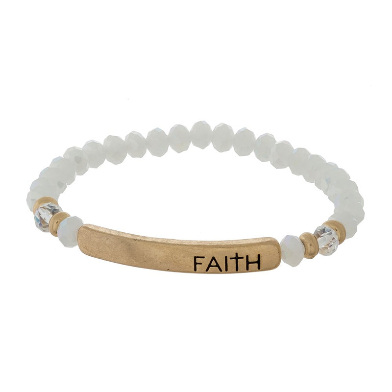 Beaded Faith Bracelet In White