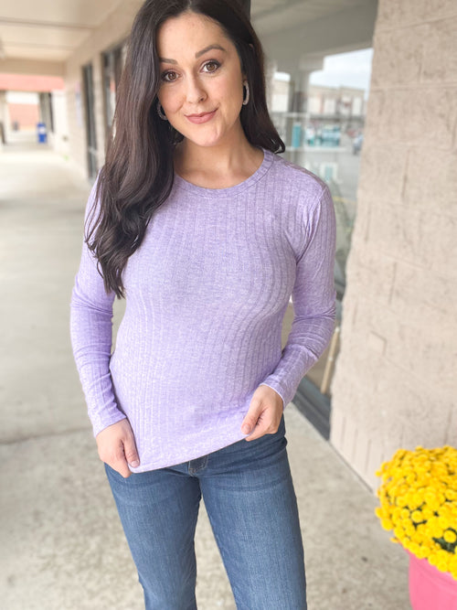 Lavender Soft Feel Ribbed Sweater Top