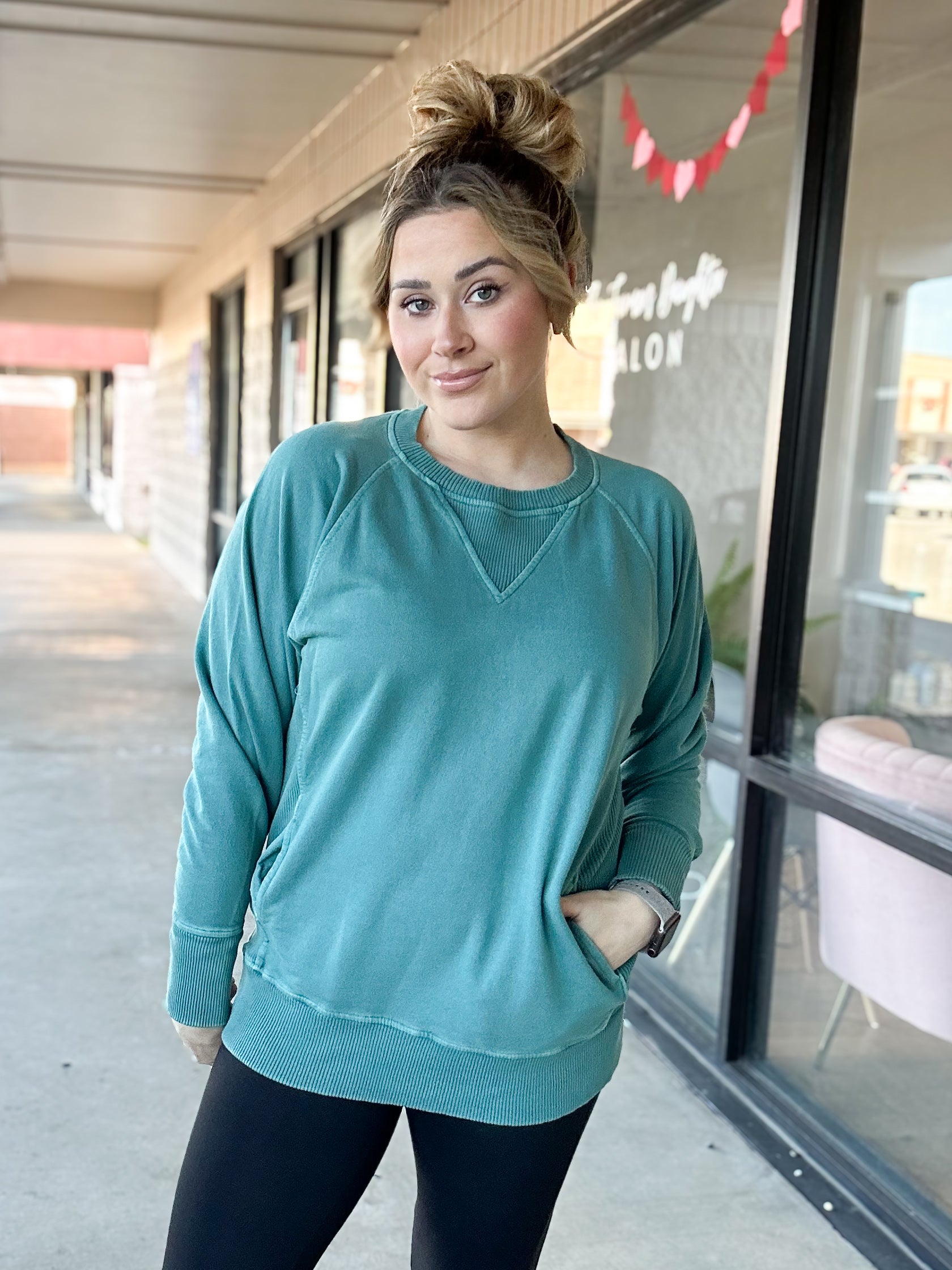 Teal French Terry Pullover With Pockets