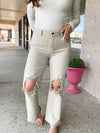 Risen Sand High Rise Distressed Straight Jeans