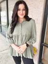 Olive Tiered Button Top
