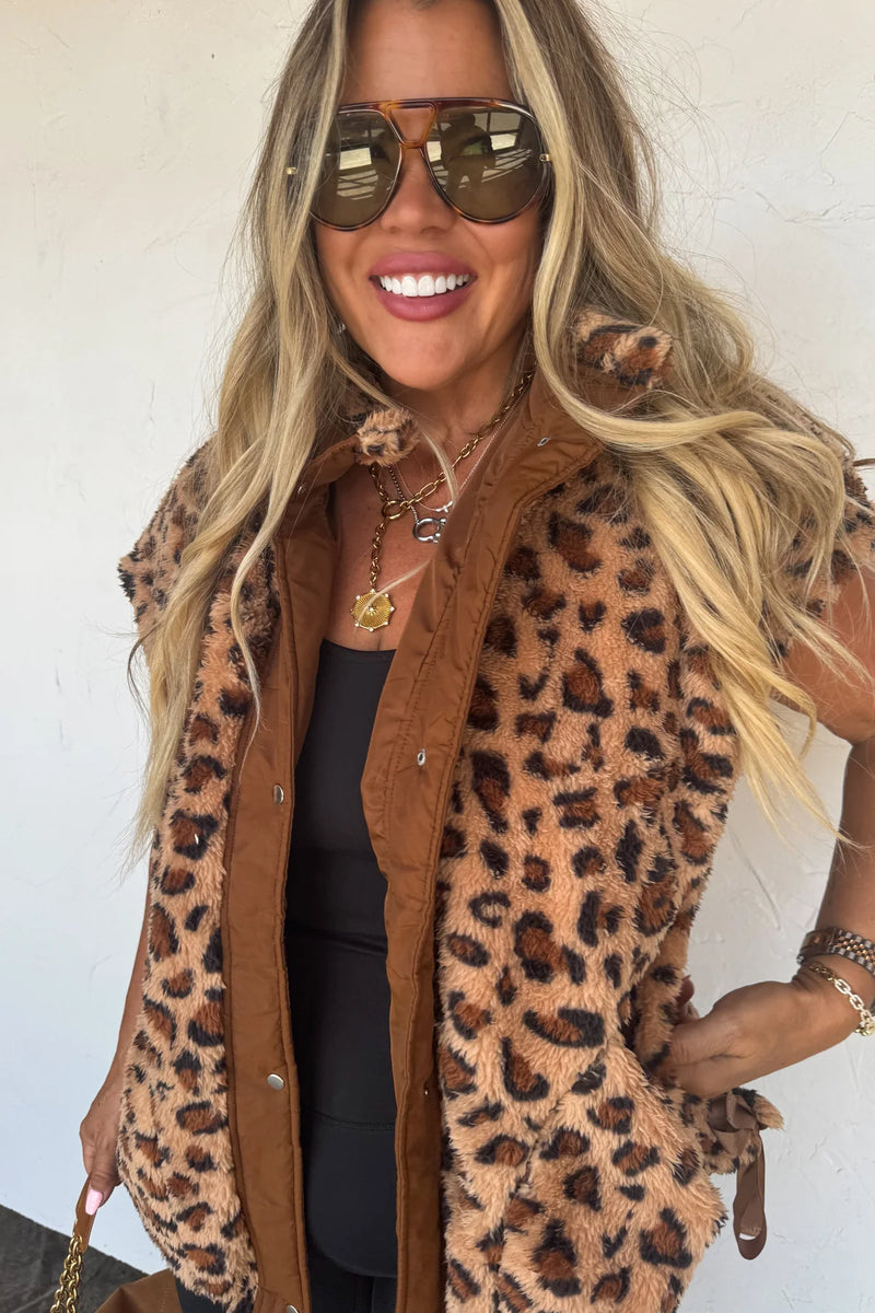 Cheetah Linden Sherpa Vest Jacket | PRE ORDER Arrives End Of Nov