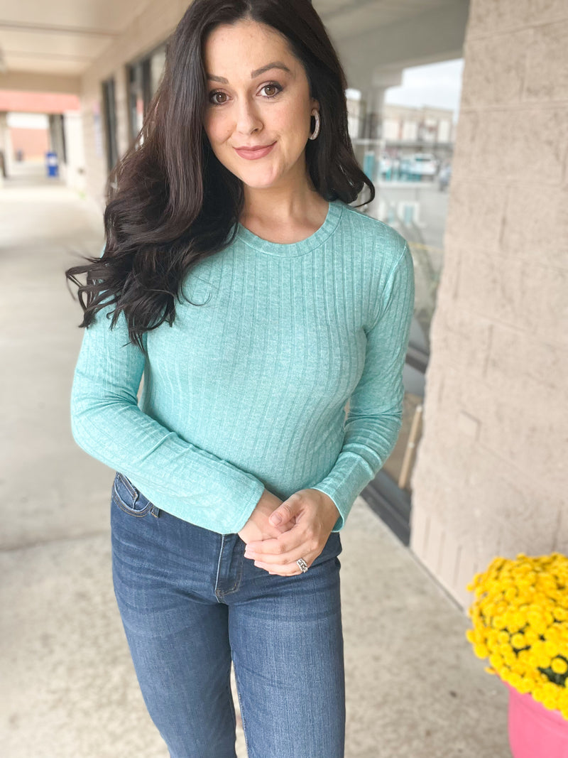 Turquoise Soft Feel Ribbed Sweater Top