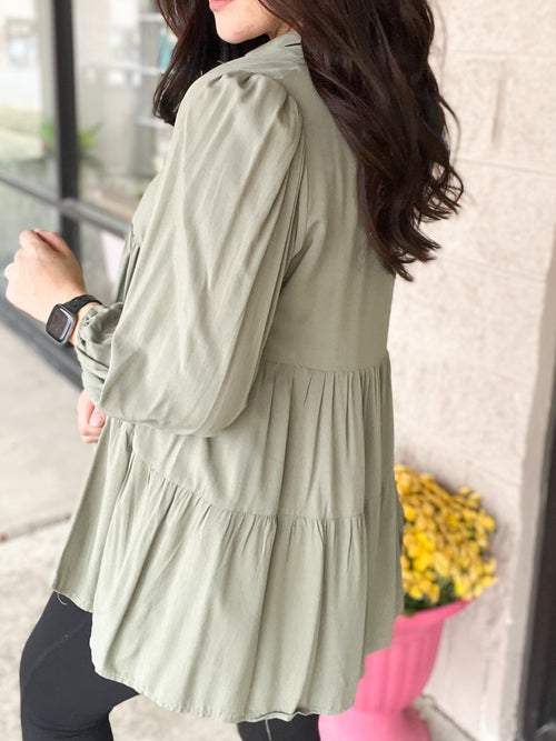 Olive Tiered Button Top