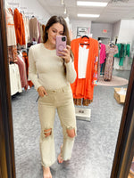 Risen Sand High Rise Distressed Straight Jeans
