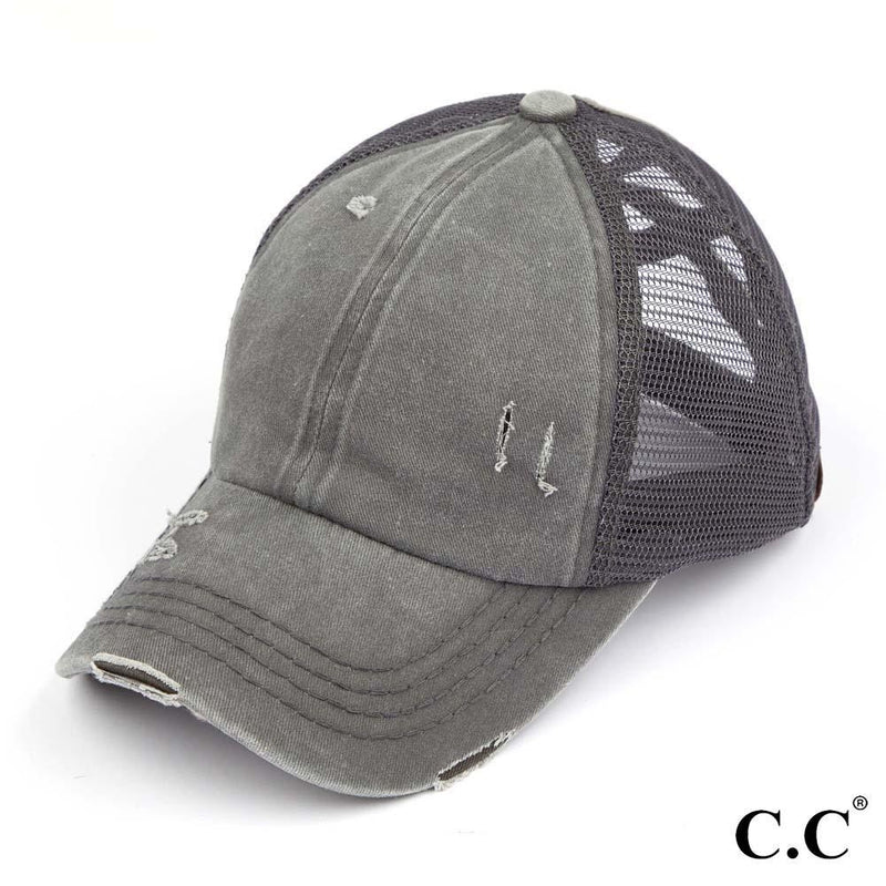 Grey Criss Cross Ponytail Hat