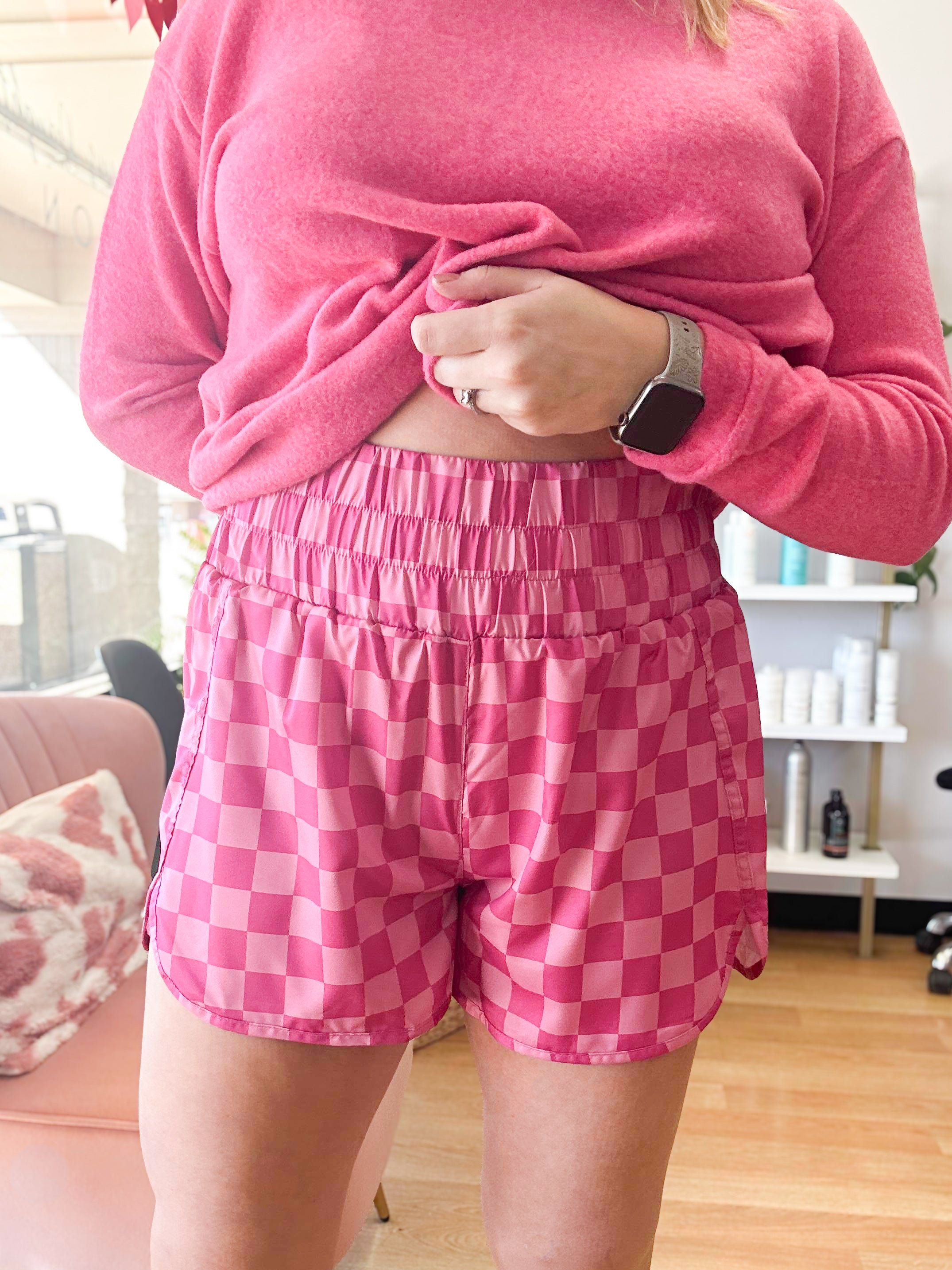 Pink Checker Athletic Shorts