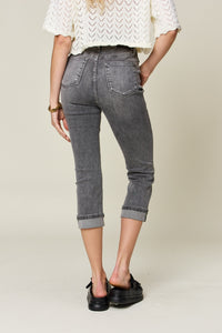 Judy Blue Full Size Button Fly High Waist Cuffed Capris ONLINE EXCLUSIVE