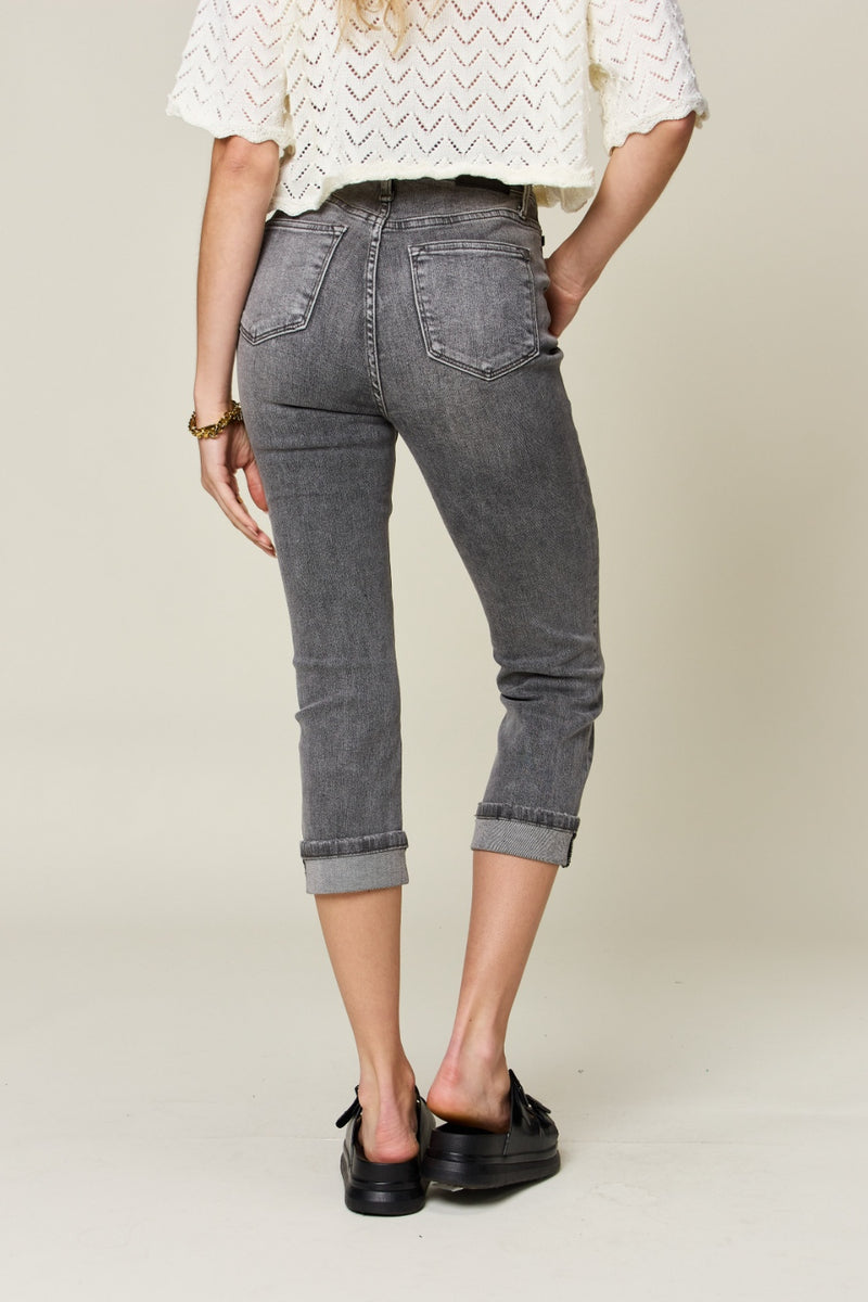 Judy Blue Full Size Button Fly High Waist Cuffed Capris ONLINE EXCLUSIVE