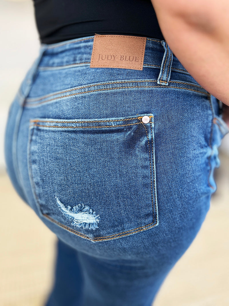 Judy Blue Full Size Mid Rise Distressed Raw Hem Jeans ONLINE EXCLUSIVE