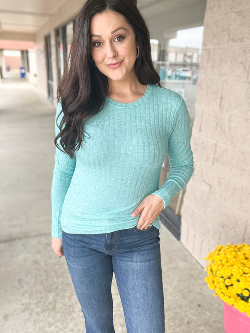 Turquoise Soft Feel Ribbed Sweater Top