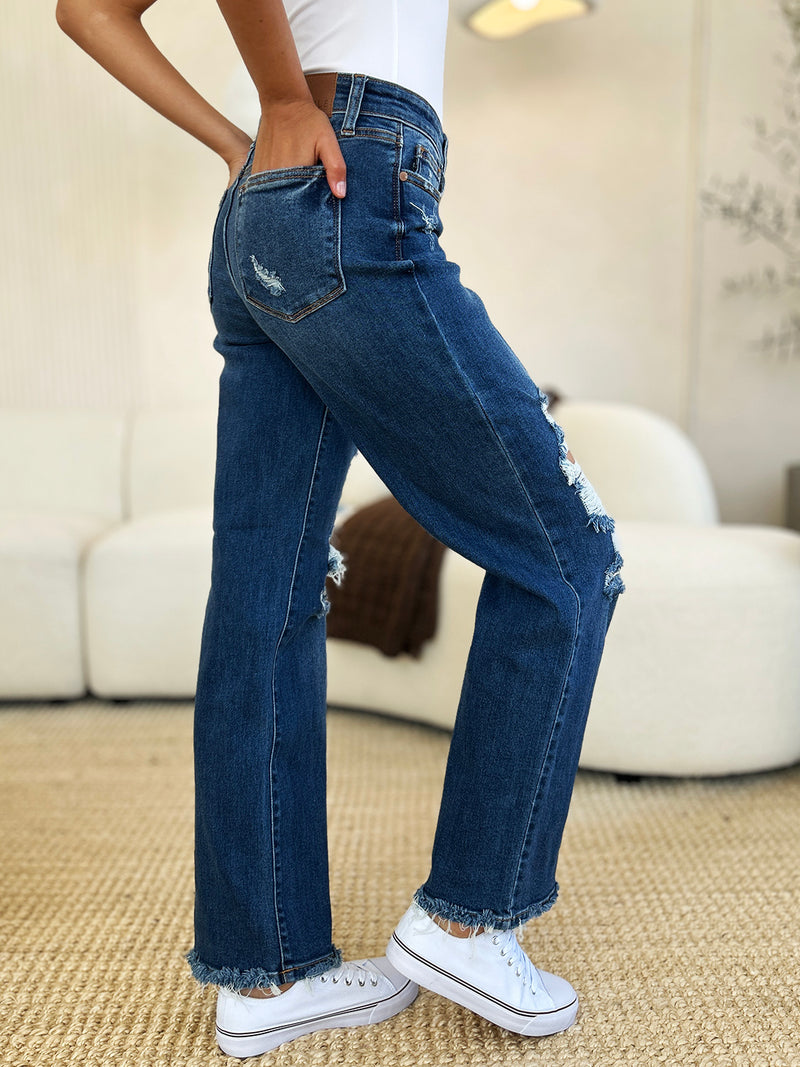 Judy Blue Full Size Mid Rise Distressed Raw Hem Jeans ONLINE EXCLUSIVE