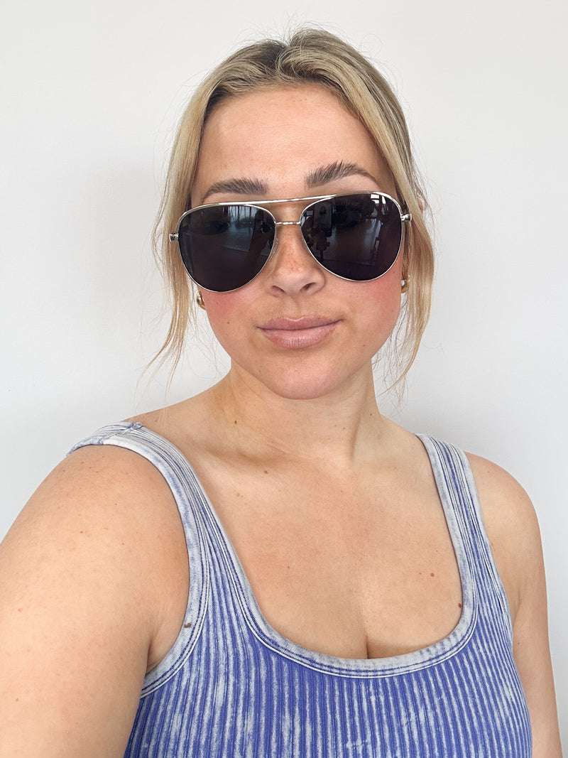 Malibu Aviator Sunglasses | Silver Frame & Black Lens