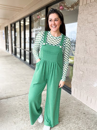 Green Karli Ribbed Jumpsuit Overalls