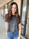 Black Acid Wash Semi Cropped Top