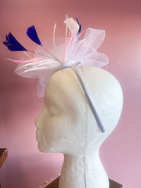 Race Time White, Pink, & Blue Fascinator