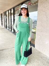Green Karli Ribbed Jumpsuit Overalls