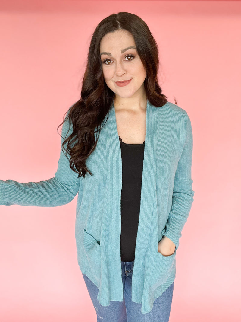 Dusty Teal Ribbed Cardigan