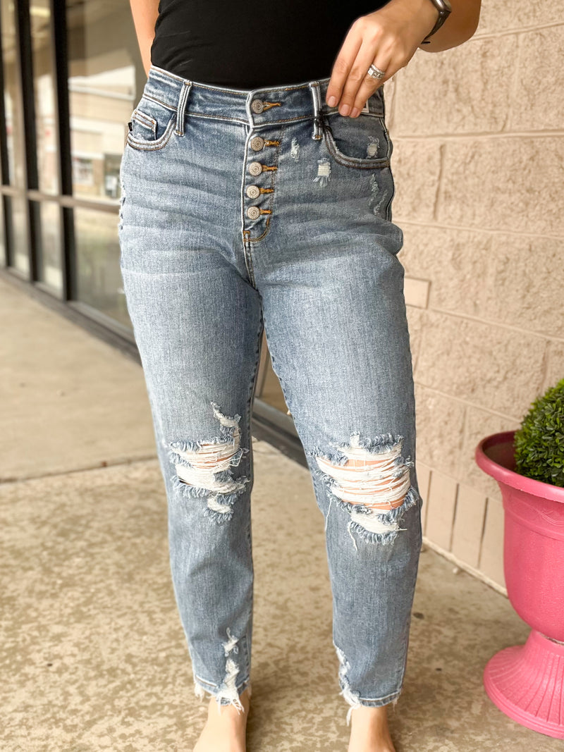 Catch You Later High Waist Judy Blue Boyfriend Fit Jeans