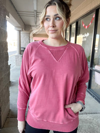 Magenta French Terry Pullover With Pockets