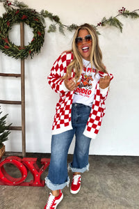 Christmas Red Checkers Cloud Cardigan | PRE ORDER Arrives End Of Oct