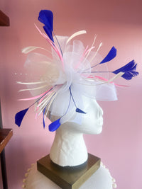 Race Time White, Pink, & Blue Fascinator