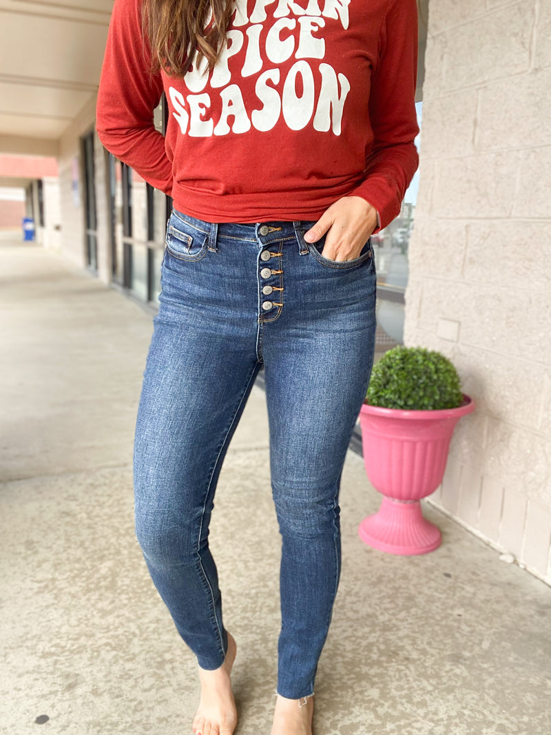 Dark Wash High Rise Button Fly Judy Blue Jeans