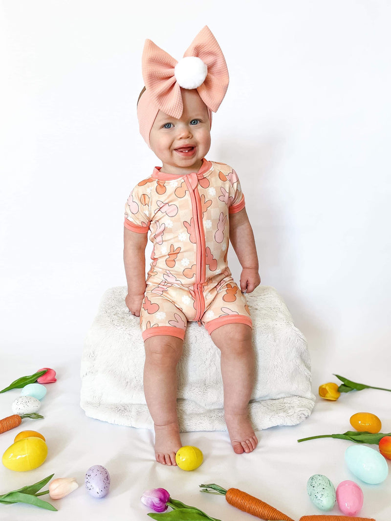 Peach Bunnies Bamboo Shortie Easter Romper (FINAL SALE)