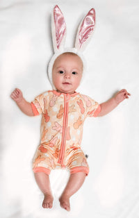 Peach Bunnies Bamboo Shortie Easter Romper (FINAL SALE)