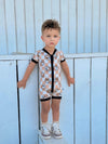 Neutral Checks Smiles Bamboo Shortie Romper