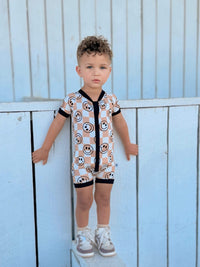 Neutral Checks Smiles Bamboo Shortie Romper