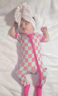 Bubblegum Checks Bamboo Short Sleeve Sleeper