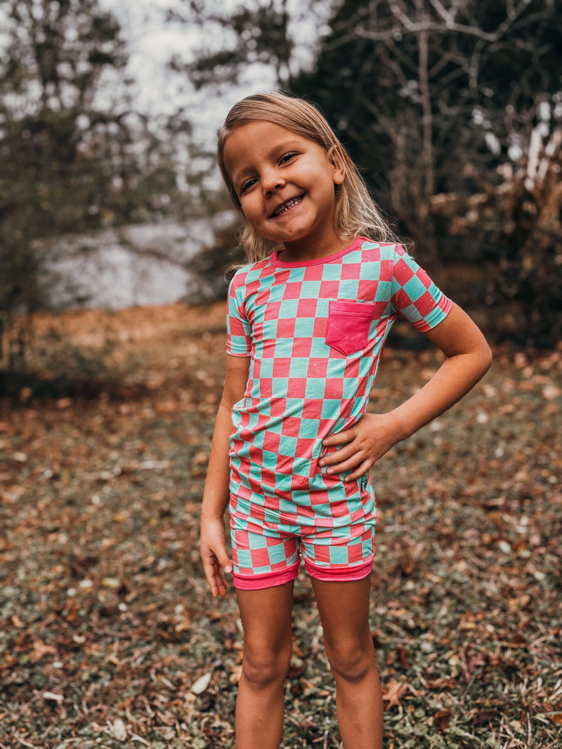 Bubblegum Checks Bamboo Short Set