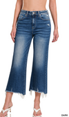 Mid Rise Straight Crop Raw Hem Jeans