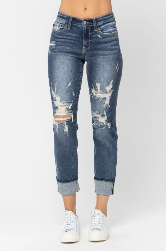 Judy Blue Mid Rise Distressed Boyfriend Jeans