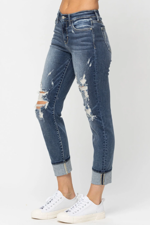 Judy Blue Mid Rise Distressed Boyfriend Jeans