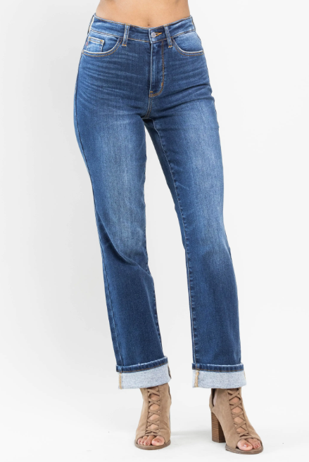 High Waist Straight Leg Thermal Judy Blue Jeans