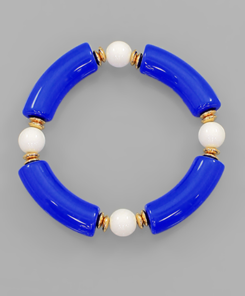 Blue & White Acetate Stretch Bracelet